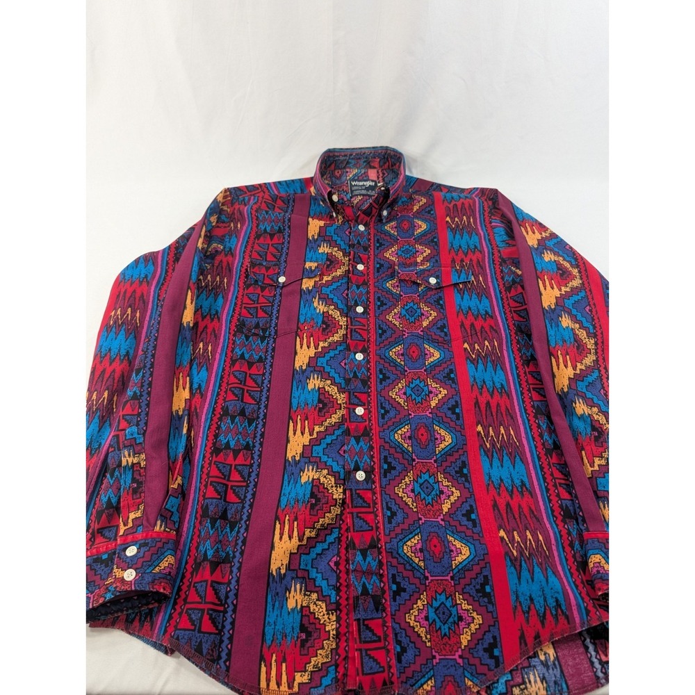 Vintage Wrangler Shirt Mens 17 36‎ XL Brushpopper Cowboy Aztec X Long Tails 90s - Picture 3 of 8